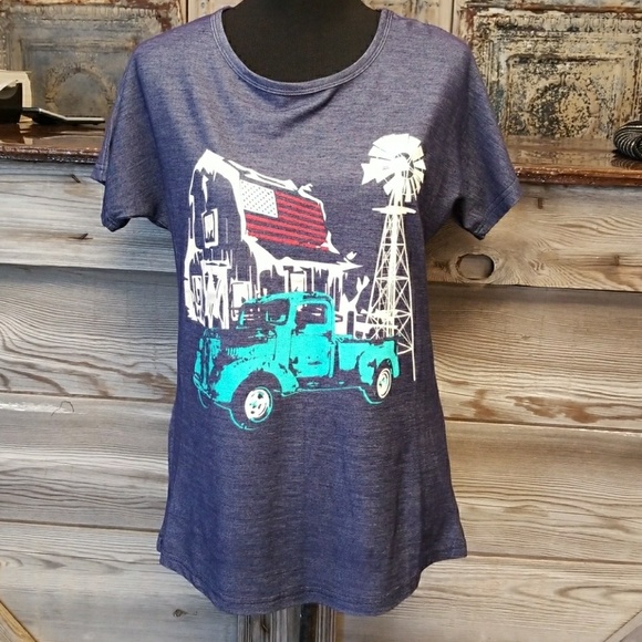 Crazy Train Tops - Farm Scene Denim Look T